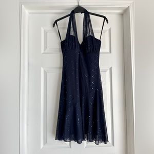 Vintage Lipstick Y2K Sparkly Dark Blue Halter Dress